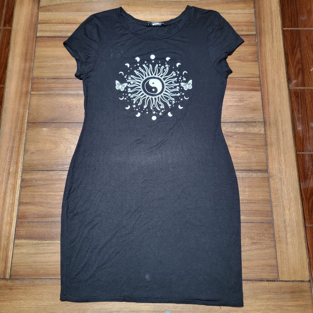 MRT 1030 Black Mini Dress w/ Yin Yang Celestial Design - Size Small